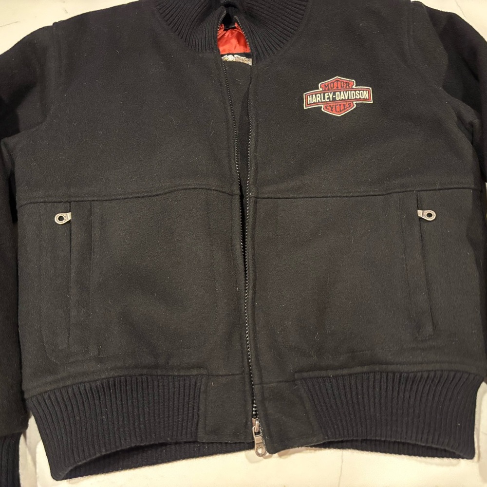 Vintage Harley-Davidson Merino Black and Red Logo Jacket-80%Wool-20Nylon 🏍️